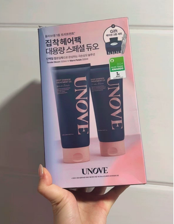 現貨 OliveYoung連線 l UNOVE Deep Damage Hair Treatment [Olive Young Pick]  深層受損修護髮膜護髮素 花香320ml + 木香320ml + 髮夾2個