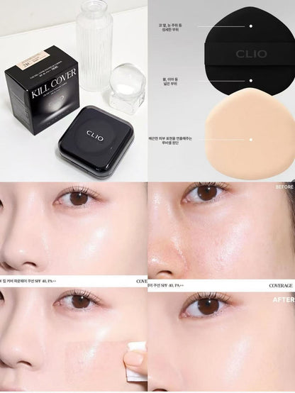 現貨+預訂 | CLIO 極致持妝無瑕氣墊粉底連補充裝 Kill Cover Founwear Cushion SPF 40, PA++