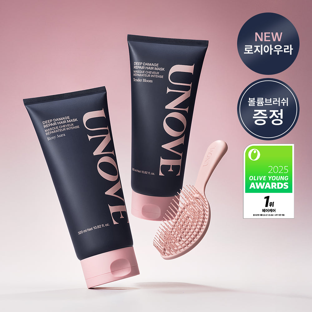 OliveYoung連線 l UNOVE Deep Damage Hair Treatment [Olive Young Pick]  深層受損修護髮膜護髮素 花朵320ml + 玫瑰320ml + 刷子套裝