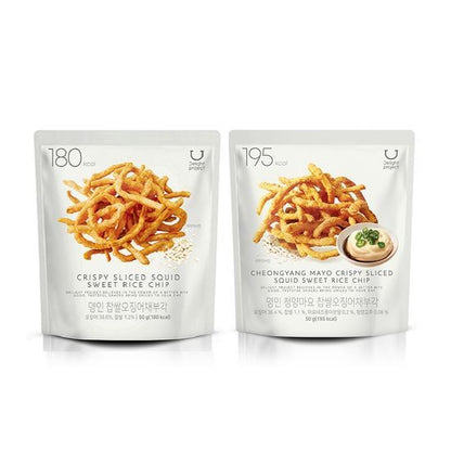 預訂品 | 韓國 Olive Young 熱賣低卡零食! Delight Project Crispy Sliced Squid Sweet Rice Chip🥯炸糯米魷魚條50g/青陽辣椒蛋黃醬魷魚條 50g