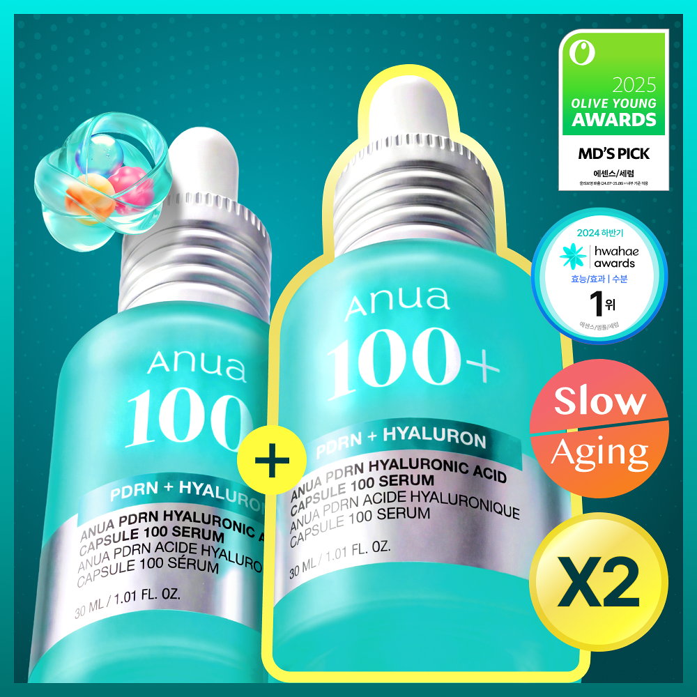 OliveYoung連線 l  Anua PDRN Hyaluronic Acid Capsule 100 Serum PDRN 透明質酸膠囊精華 30ml+30ml雙瓶套裝
