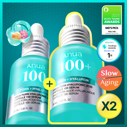 OliveYoung連線 l  Anua PDRN Hyaluronic Acid Capsule 100 Serum PDRN 透明質酸膠囊精華 30ml+30ml雙瓶套裝