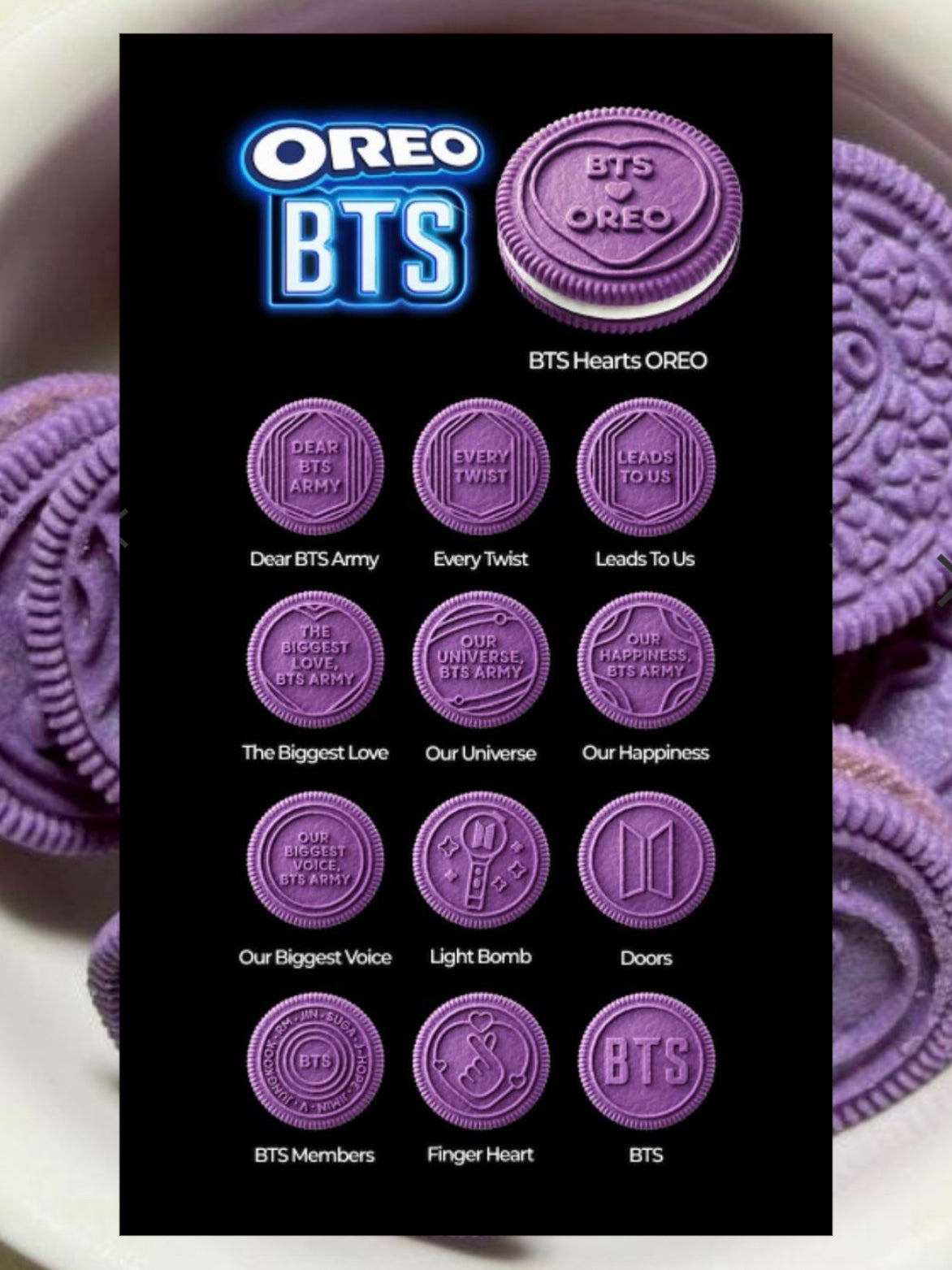預訂 | ARMY必搶 💜 韓國天團 BTS 防彈少年團 X OREO 紫色夾心餅100g 一盒內有2包