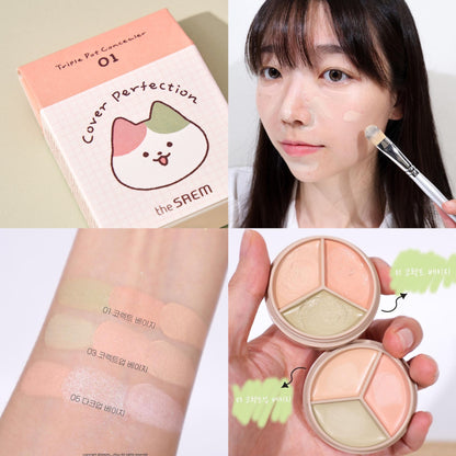 預訂品 | 聯名款 The Saem Cover Perfection Triple Pot Concealer 3合1柔滑遮瑕膏  貓貓特別版 01 03