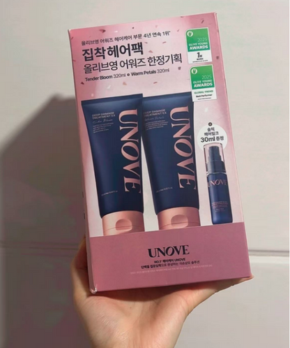 現貨 OliveYoung連線 l UNOVE Deep Damage Hair Treatment [Olive Young Pick]  深層受損修護髮膜護髮素 花香320ml + 木香320ml + 護髮乳30ml